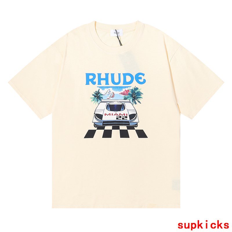 Full styled look of Rhude luxury clothing with everyday silhouette