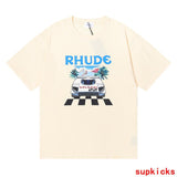 Full styled look of Rhude luxury clothing with everyday silhouette