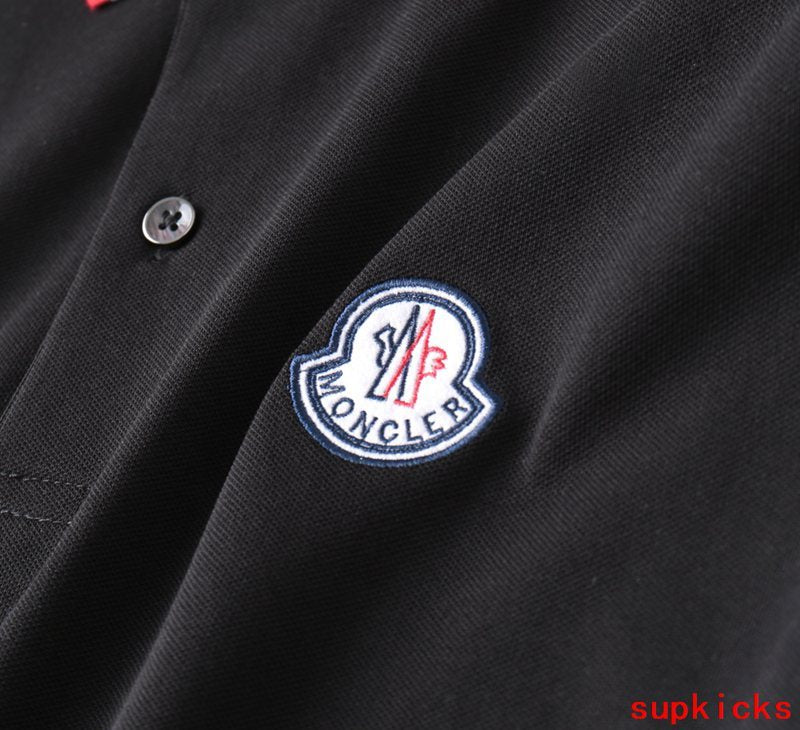 Side profile of Moncler luxury clothing with monogram-inspired silhouette