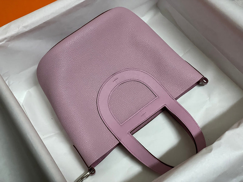 Side view of clean-lined structured handbag
