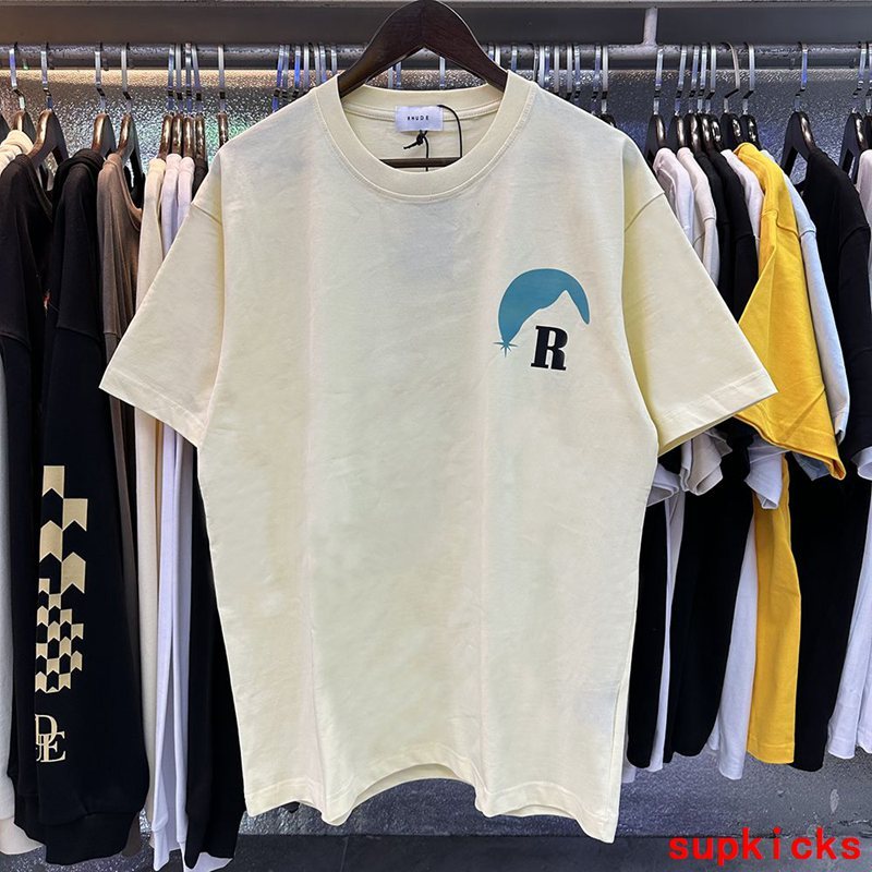 Flat lay presentation of Rhude luxury clothing with relaxed-fit cut