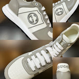 Side profile of Gucci stone beige sneakers classic court silhouette