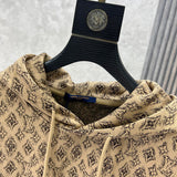 Full styled look of Louis Vuitton luxury clothing with logo-detail design
