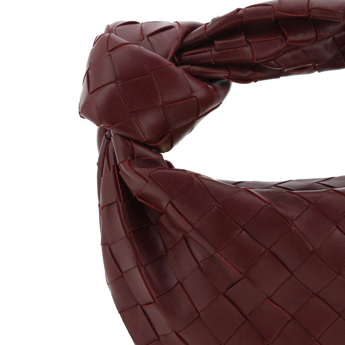 Close-up of Bottega Veneta shoulder bags hardware and fine stitching