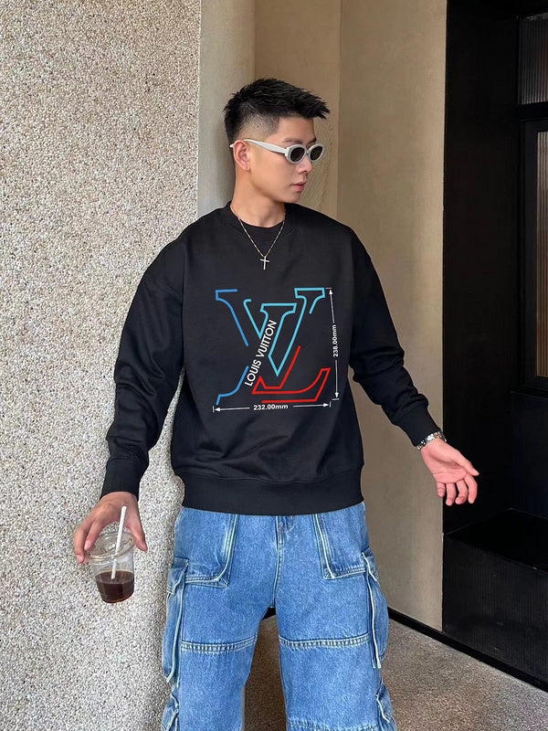 Flat lay presentation of Louis Vuitton luxury clothing with streetwear-inspired cut