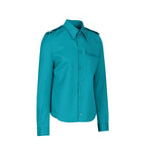Close-up of Bottega Veneta blouses hardware and fine stitching