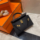 Side view of sophisticated structured handbag