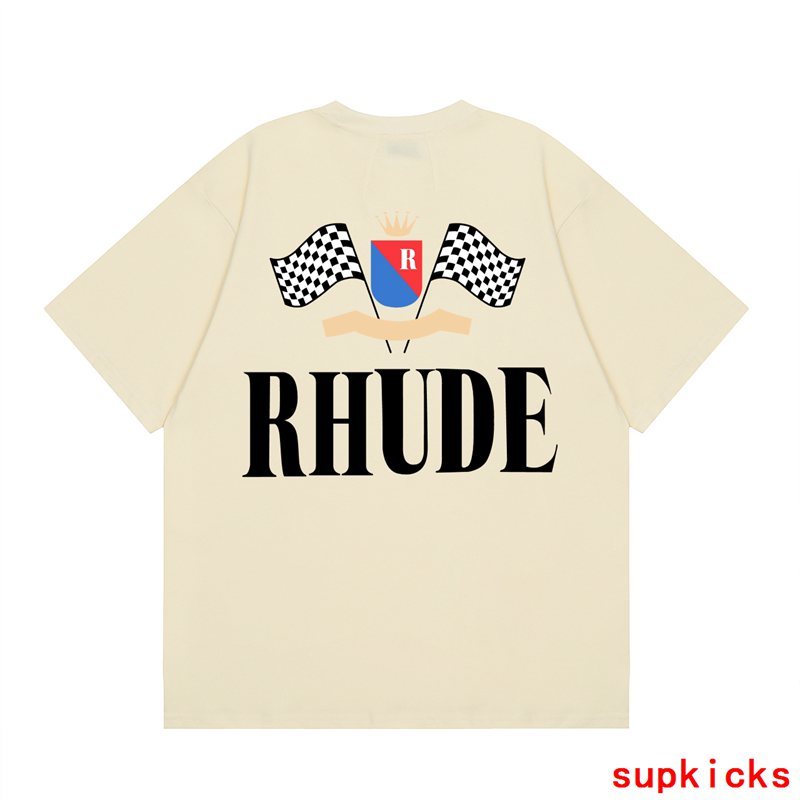 Full styled look of Rhude luxury clothing with relaxed-fit cut