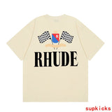 Full styled look of Rhude luxury clothing with relaxed-fit cut