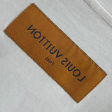 Close-up detail shot of Louis Vuitton cotton t-shirt with logo-detail design