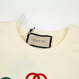 Close-up detail shot of Gucci luxury clothing with contemporary cut