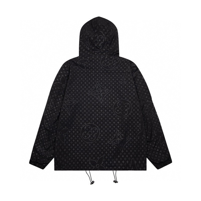 Front view of Louis Vuitton luxury clothing with signature branding
