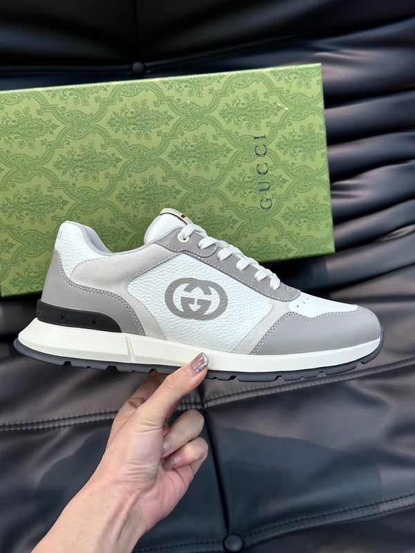 Side profile of Gucci classic monochrome sneakers heritage-inspired look