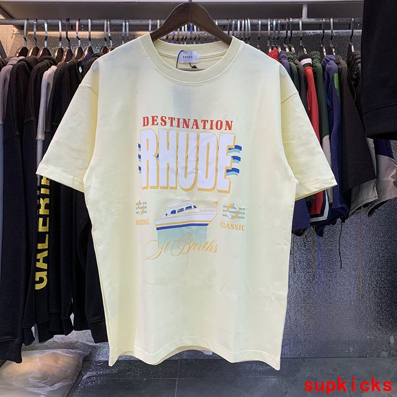 Close-up detail shot of Rhude luxury clothing with tailored silhouette