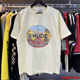 Side profile of Rhude luxury clothing with relaxed-fit cut