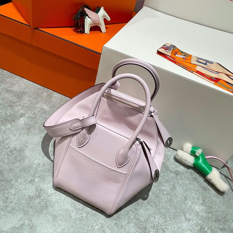 Side view of polished structured handbag
