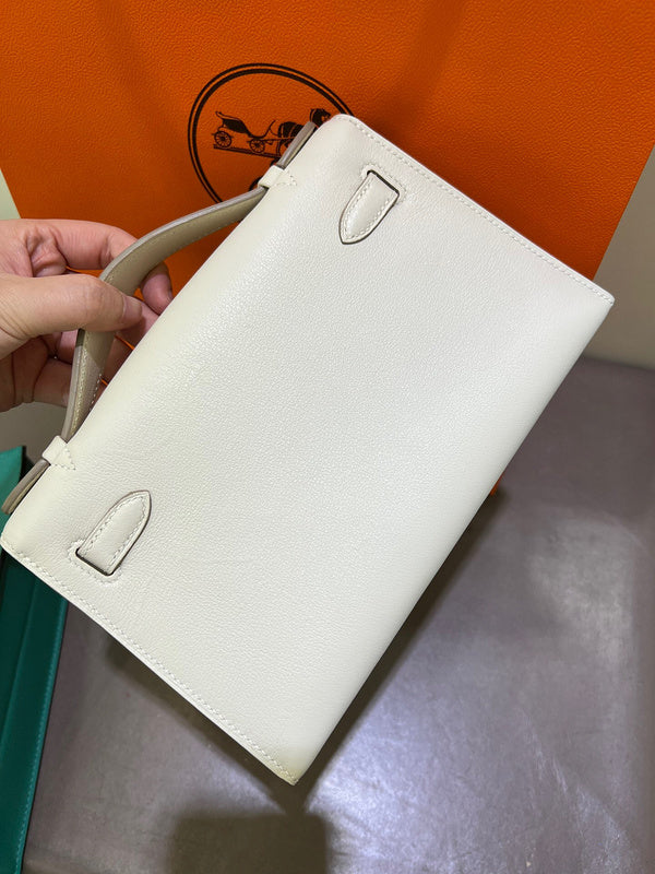 Side view of considered structured handbag