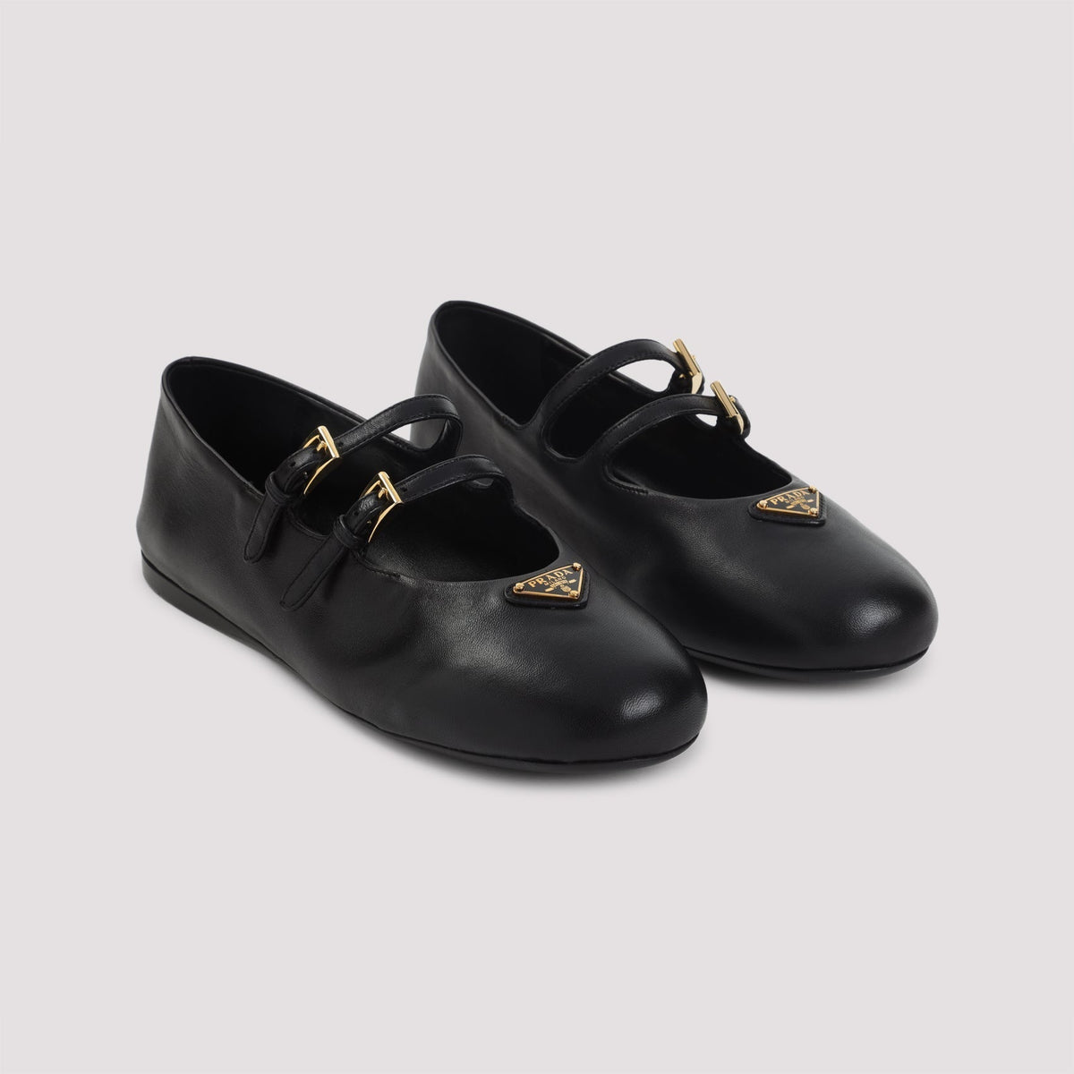 Close-up of Prada ballarina hardware and fine stitching