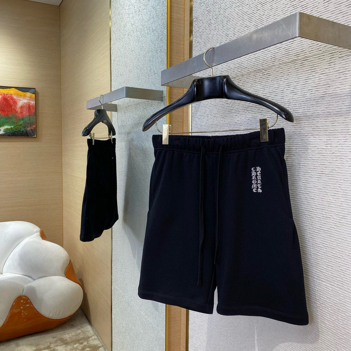 Side profile of Chrome Hearts Shorts showcasing structured silhouette
