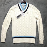 Back view of Lacoste luxury clothing with monogram-inspired silhouette
