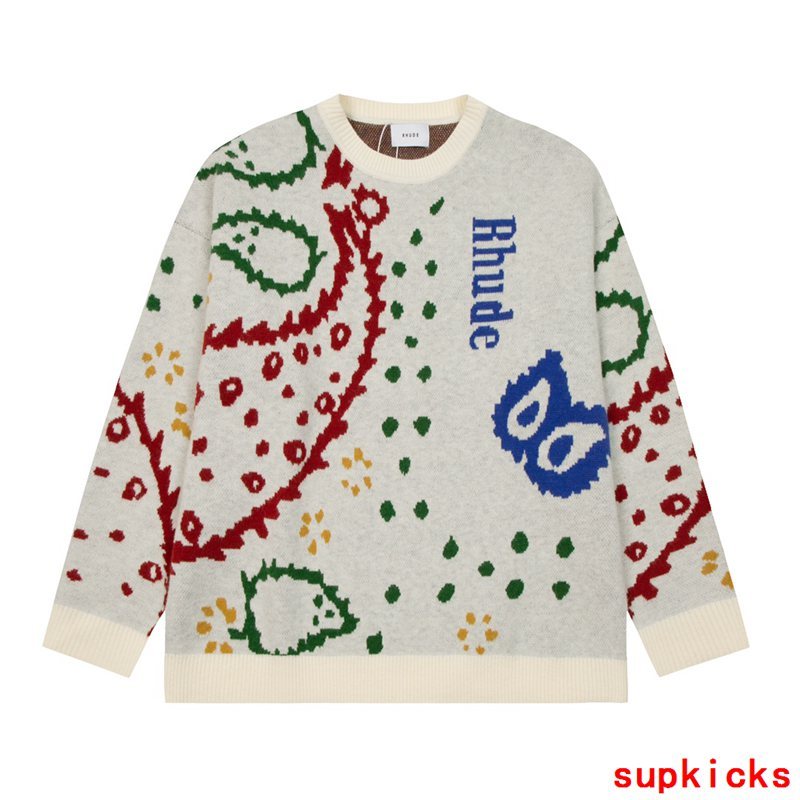 Front view of Rhude luxury clothing with monogram-inspired silhouette