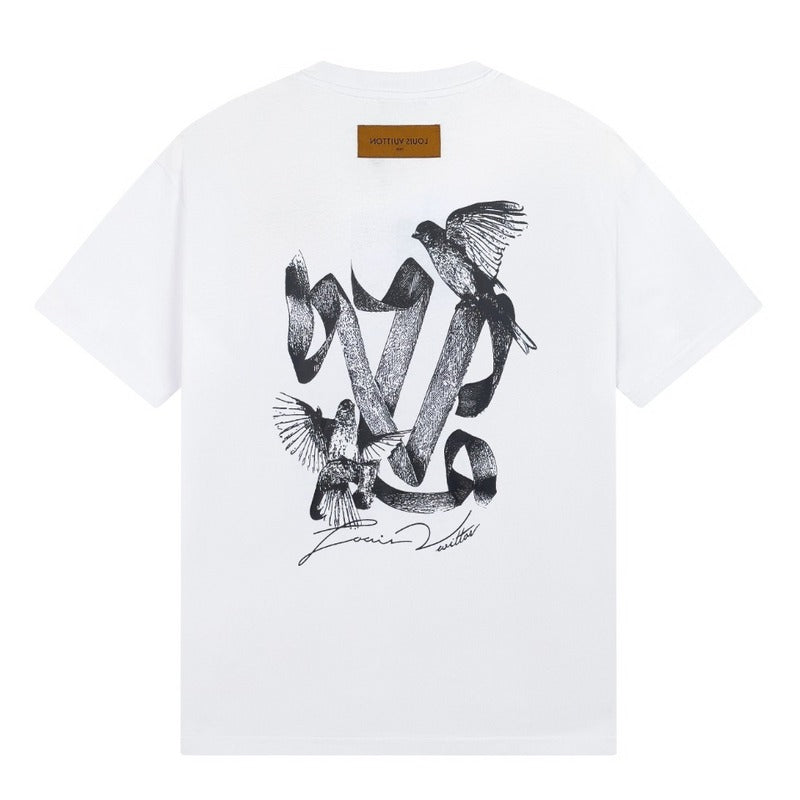 Close-up detail shot of Louis Vuitton cotton t-shirt with contemporary cut
