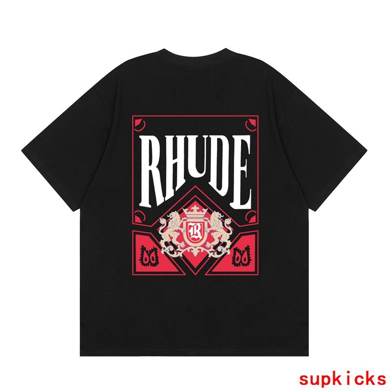 Back view of Rhude luxury clothing with monogram-inspired silhouette