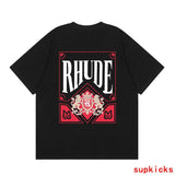 Back view of Rhude luxury clothing with monogram-inspired silhouette