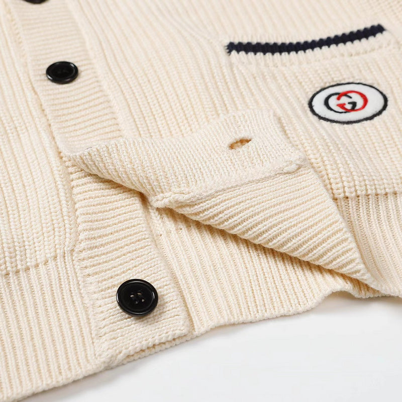 Side profile of Gucci luxury clothing with logo-detail design