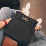 Side view of balanced structured handbag