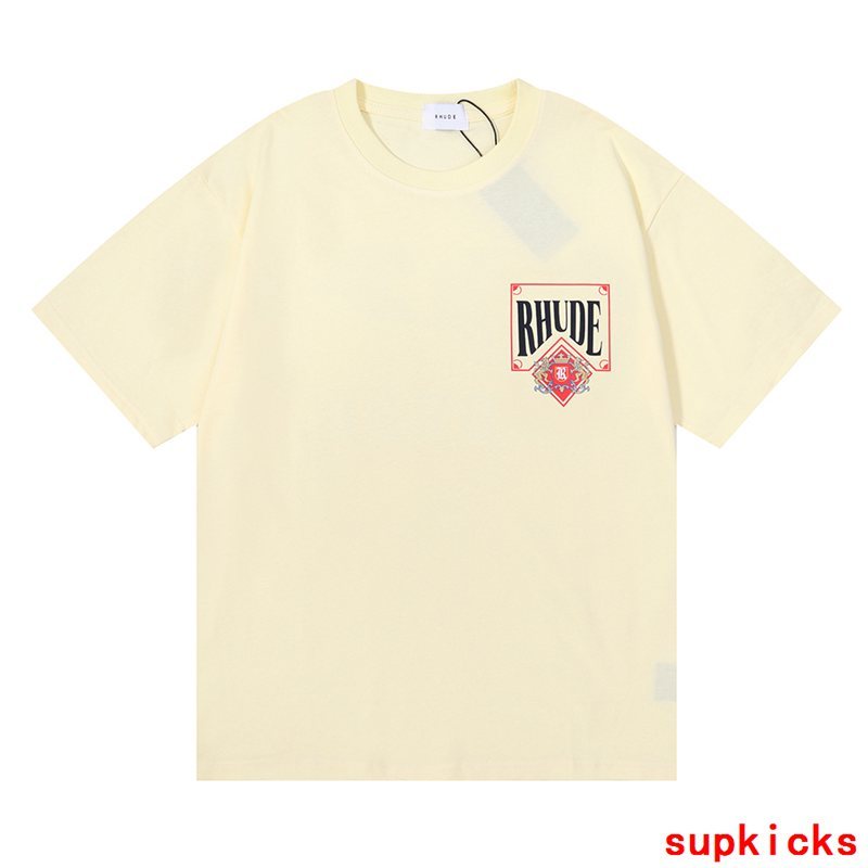 Front view of Rhude luxury clothing with streetwear-inspired cut