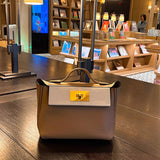  Polished crossbody bag carried on shoulder