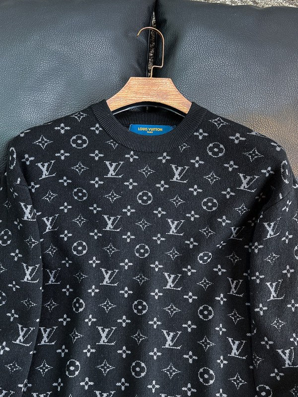 Full styled look of Louis Vuitton luxury clothing with monogram-inspired silhouette