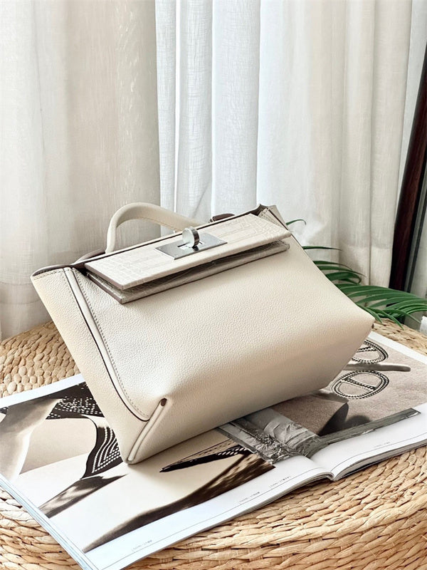 Side view of sophisticated structured handbag