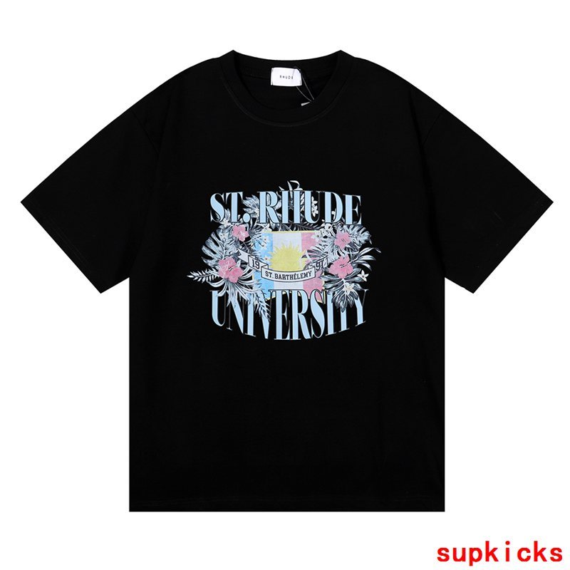 Side profile of Rhude luxury clothing with label-forward styling