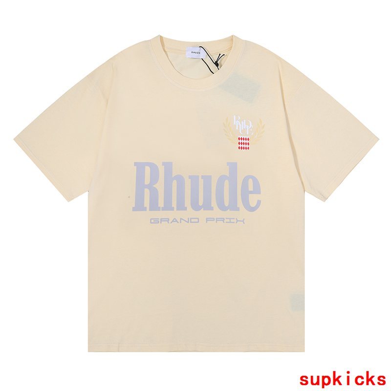 Front view of Rhude luxury clothing with contemporary cut