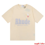 Front view of Rhude luxury clothing with contemporary cut