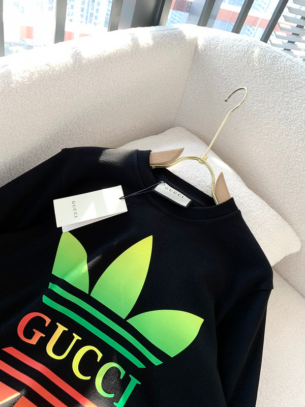 Front view of Gucci luxury clothing with logo-detail design