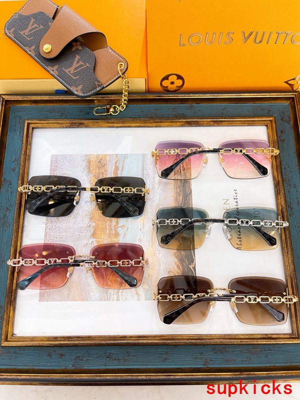 Close-up detail view of Louis Vuitton unisex sunglasses