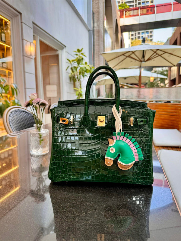 Side view of understated structured handbag