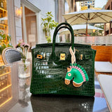 Side view of understated structured handbag