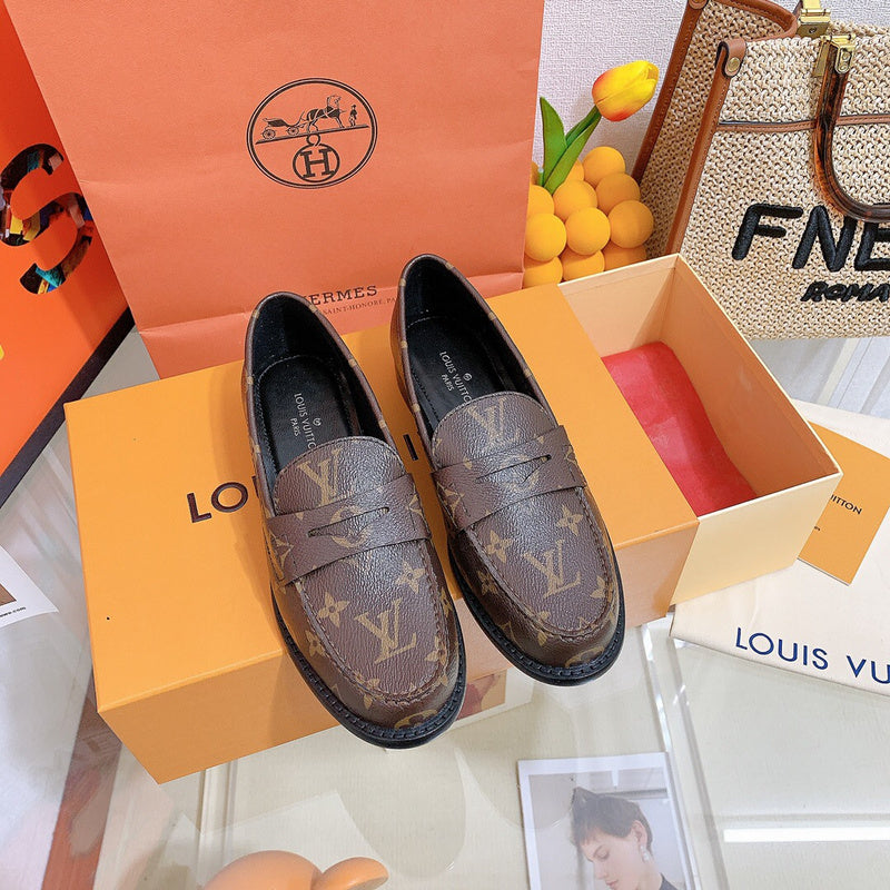 Louis Vuitton Beige Loafer Flats - Side Profile View