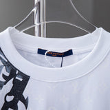 Close-up detail shot of Louis Vuitton cotton t-shirt with logo-detail design