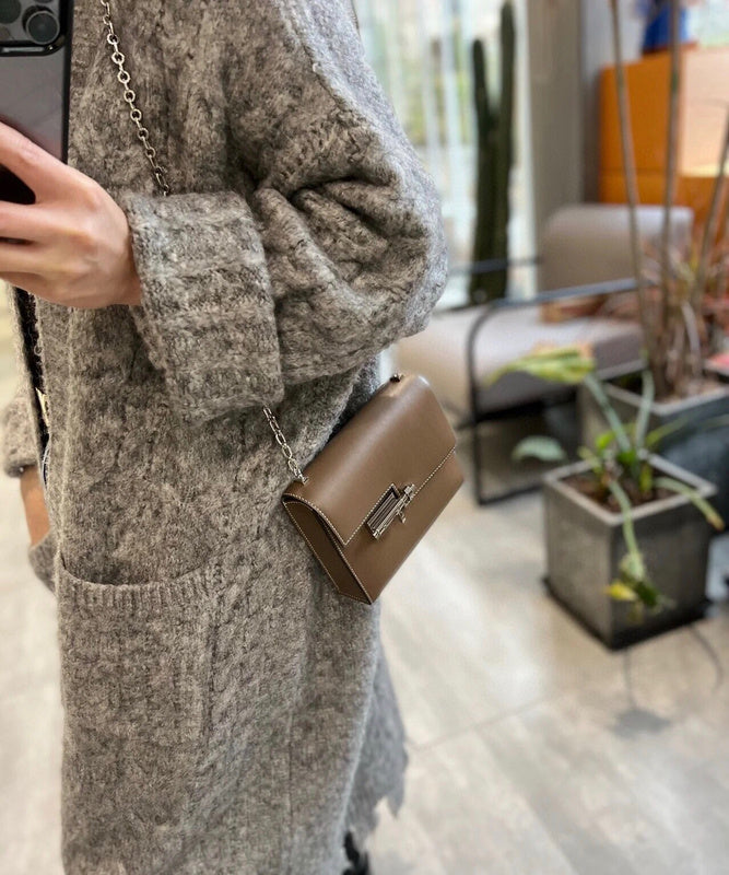 Side view of sophisticated structured handbag