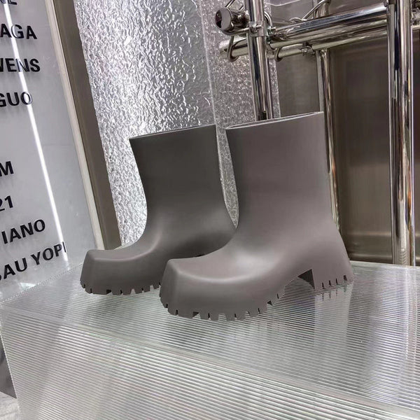 Balenciaga Burgundy Knee-High Boots - Side Profile View