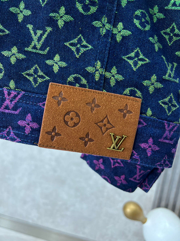 Side profile of Louis Vuitton luxury clothing with label-forward styling