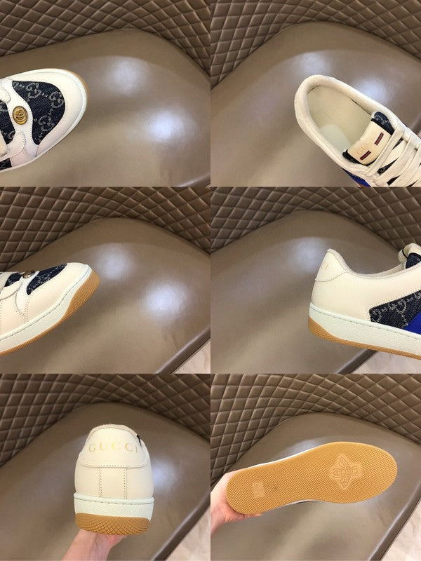 Side profile of Gucci soft grey sneakers bold athletic profile