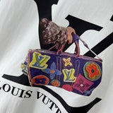 Flat lay presentation of Louis Vuitton luxury clothing with monogram-inspired silhouette