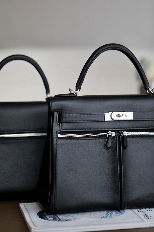 Side view of sophisticated structured handbag