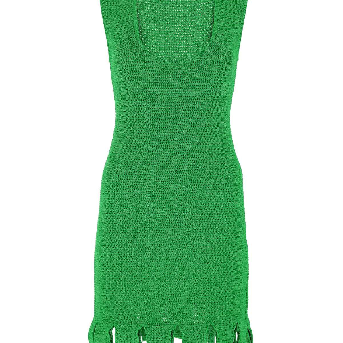 Bottega Veneta Dresses? Bottega Veneta Women Grass Green Stretch Cotton Blend Mini Dress Elegant Designer Evening Dress